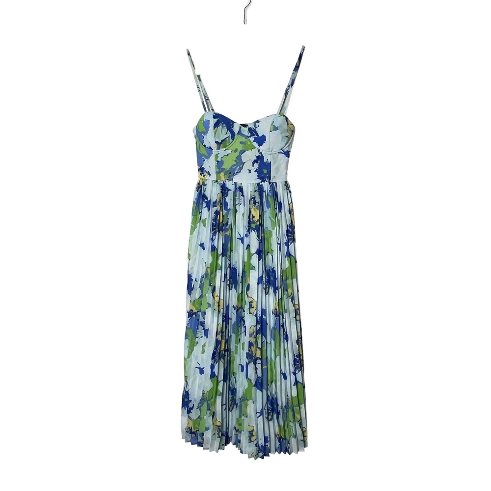 Lulus Dorothy Floral Pleated Midi Dress Womens XS Light Blue Multi Sweetheart - Picture 2 of 9